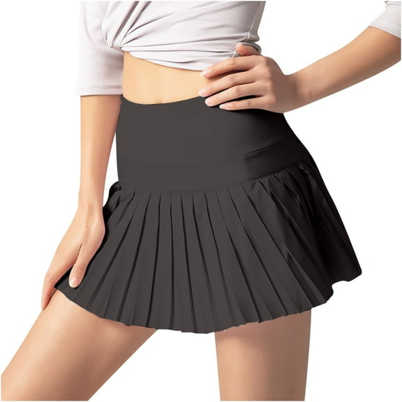 VINUSLI Pleated Skater Skirt for Women High Waisted Tennis Skirt with Shorts Golf Skort Mini Skirt Workout Skirt Athletic Skorts with Pockets Black,S