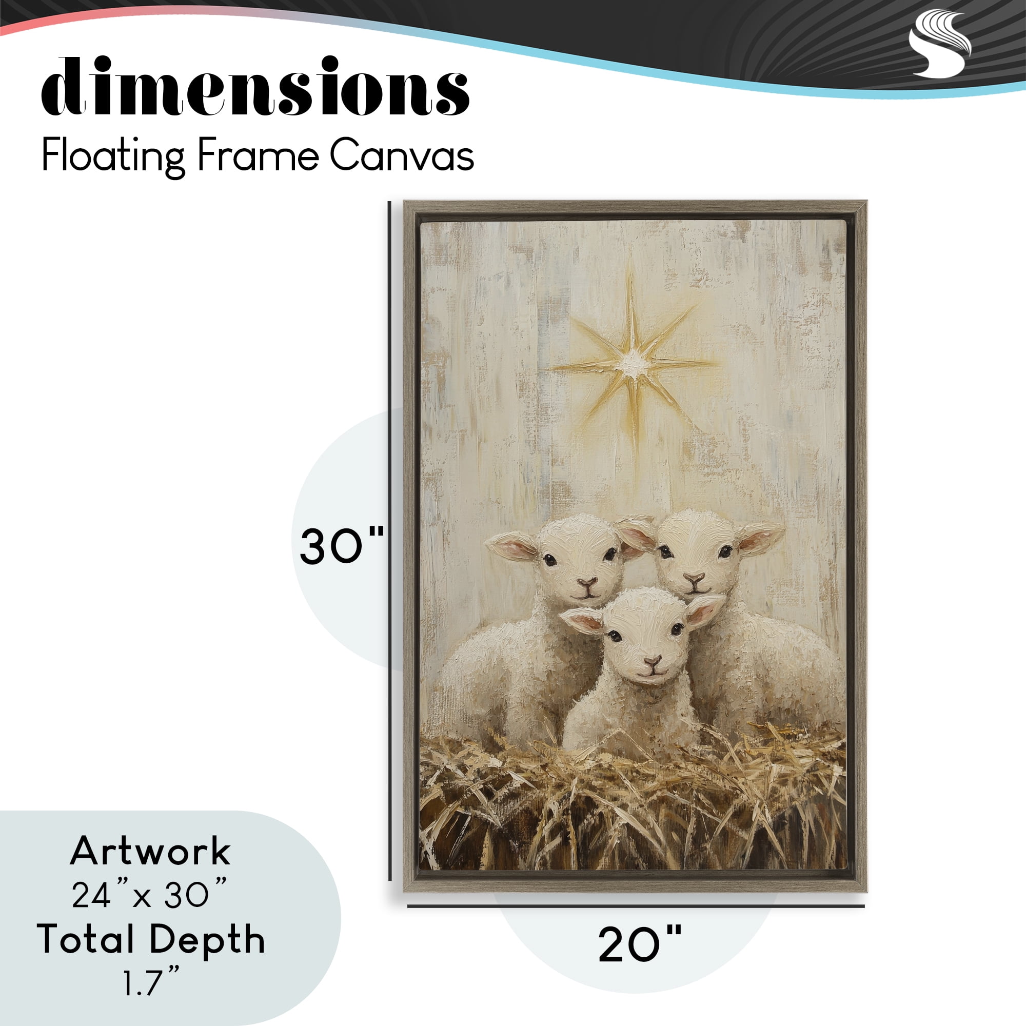 Christmas Lambs Trio Brown Framed Floater Canvas Wall Art, design by Petal Prints Design