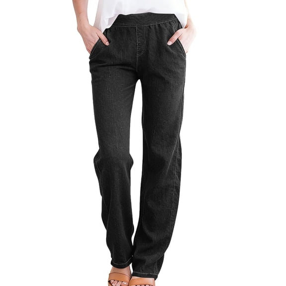 Elastic Waist Jeans For Women,Wide Leg & Breezy Jeans Sweatpants Jeans For Women Straight Leg Denim Pants Tummy Control Denim Pants Soft Jeans Women Wide Leg Jeans Woman High Waisted Pull On