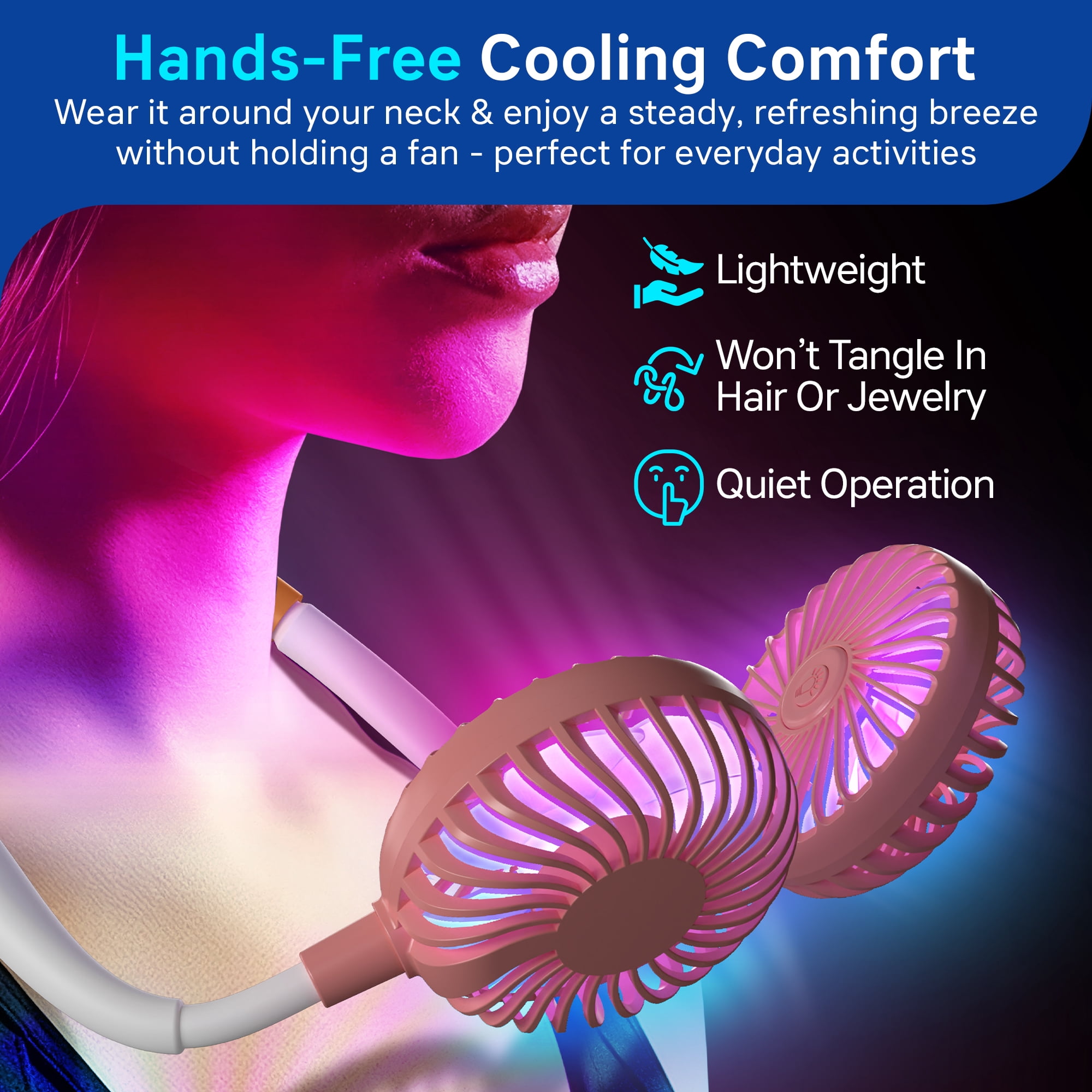 BreezeBuddy Portable Wearable Neck Fan, Hands-Free USB-C Rechargeable, White
