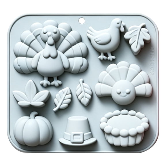 Fall Silicone Mold Set 10-Cavity Autumn Theme for Baking and Crafts, Food-Grade Flexible Molds for Pumpkin, Turkey and Maple Leaf Shapes, Easy Demolding for Thanksgiving, Halloween, Kids