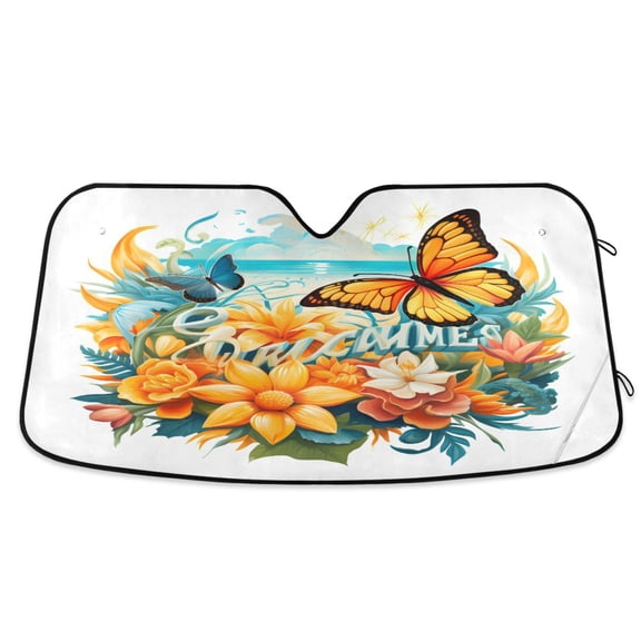 Butterfly on Flowers Car Windshield Sun Shade Foldable Car Front Window Visor Heat and UV Protection 53x23.5