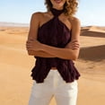 thumbnail image 4 of Wo-Fusoul Top for Women, Neck Sleeveless Ruffle Sheer Mesh Solid Color, Halter Vest, 4 of 7