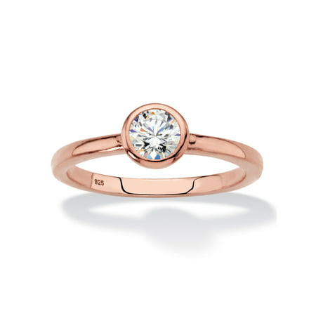 Round Bezel-Set Cubic Zirconia Stackable Ring in Rose Gold over Sterling Silver (.50