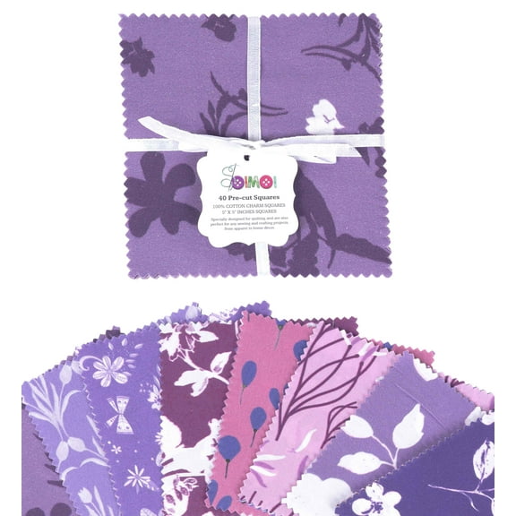 Soimoi Florals PrintPrecut 5-inch CottonFabricQuiltingSquaresCharm Pack DIY Patchwork Sewing Craft- Purple