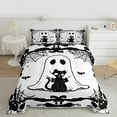 thumbnail image 2 of Feelyou Kawaii Cartoon Ghost Queen Comforter Set for Kid, Cute Cat Kitten Bedding Sets, White Black Halloween Reversible Bedding Comforter Set, Breathable Home Decor, 3-Piece, 2 of 8