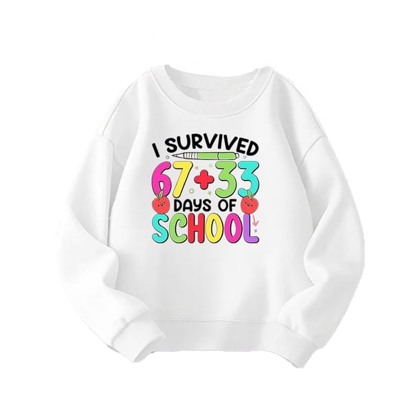 IWRICH Kids I Survive 100 Days of School Sweatshirts Cute Funny Graphic Printed Tops Long Sleeve Crew Neck Tees,Size 3-14 Years White 160