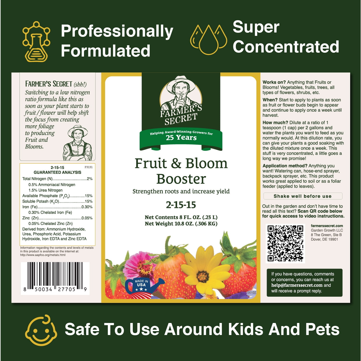 Farmer’s Secret Fruit & Bloom Booster Fertilizer (32oz) - Super Concentrated - Increases Flowering and Yield on All Varieties of Fruits, Vegetables and Flowers