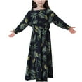 thumbnail image 2 of Odeerbi Muslim Long Dress Middle Big Girls 2025 Long Sleeve Round Neck Lace Print Dress, 2 of 6