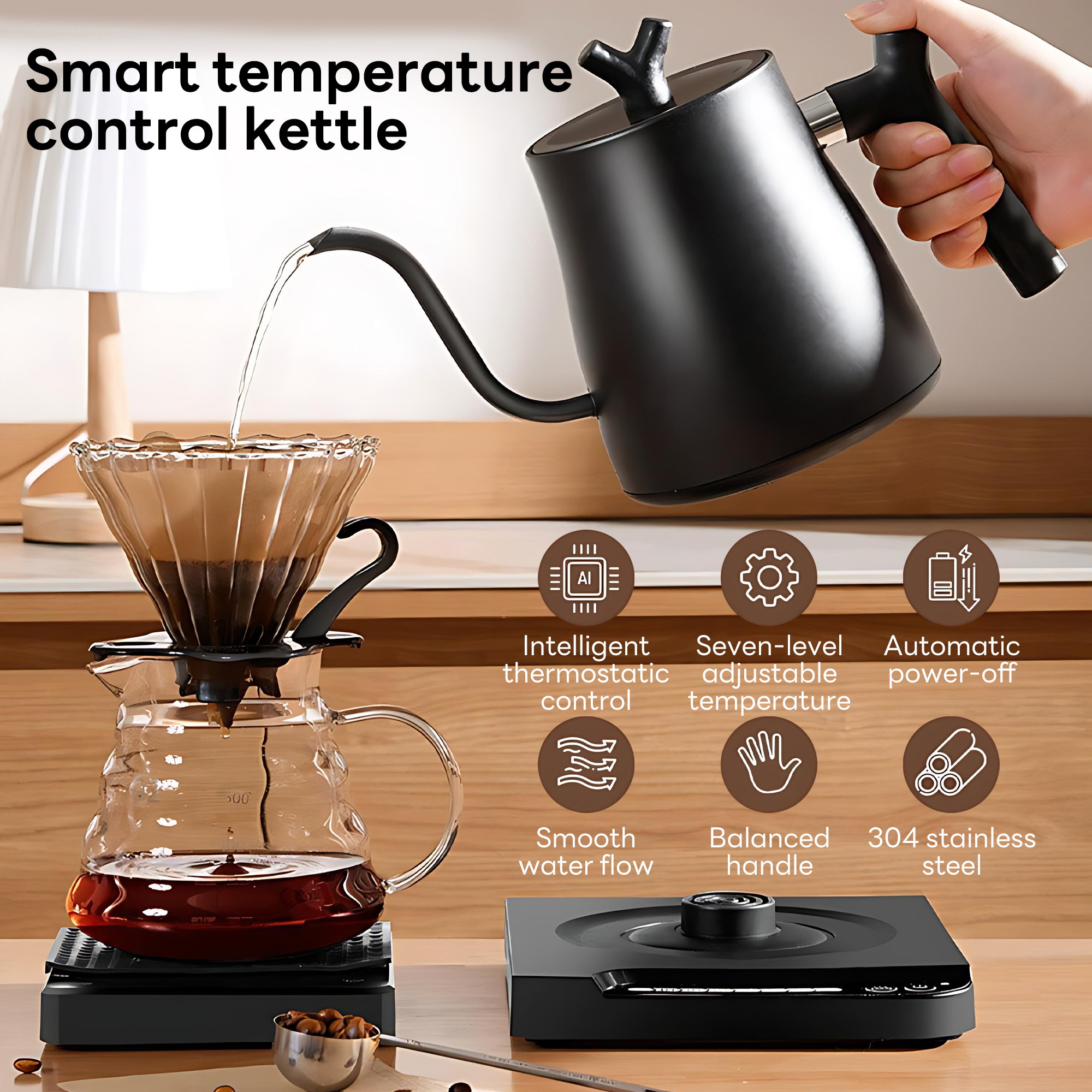 INSMART Gooseneck Electric Kettle, 1L with Temperature Control, 7 Temperature Settings, 1000W, Auto Shut-Off and Boil-Dry Protection