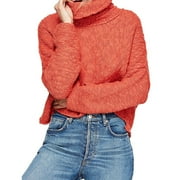 Free People Womens Big Easy Cowl Neck Pullover Sweater, Pink, X-Small