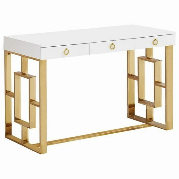 Contemporary 3 Drawer Writing Desk, Gold