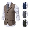 thumbnail image 3 of Men's Herringbone Tweed Suit Vest Retro Lapels Vest M88, 3 of 3