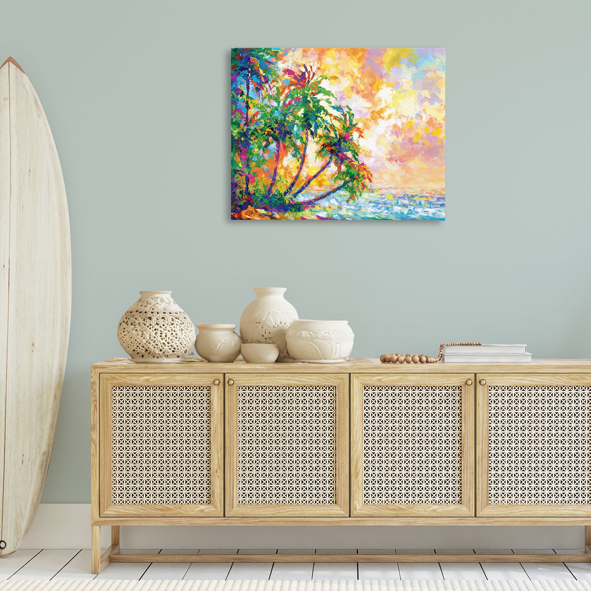 Stupell Industries Full Beach Palms Landscape Painting Gallery Wrapped Canvas Art Print Wall Art, 40 x 30