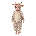 thumbnail image 2 of Toddler Kids Boys Girls Cute Fleece Romper Jumpsuit Teens Long Sleeve Thermal Outfit With Pocket Girls Soft Zipper Hooded Bodysuit Spring Comfortable Outwear Onesie Khaki 25-30 Months, 2 of 7