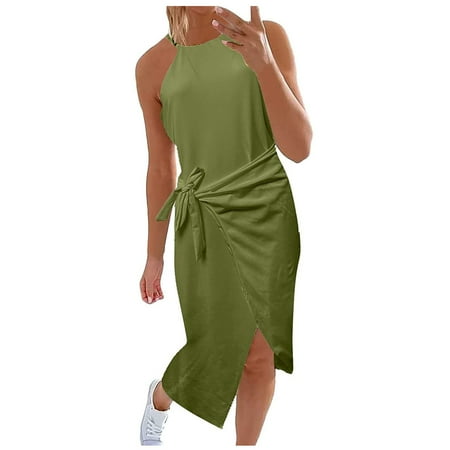 

Juebong Women s New Fashion Halter Neck Sleeveless Striped Printing Leisure Dress