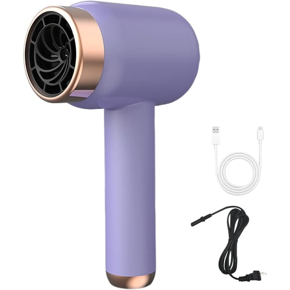 Cordless Hair Dryer, Battery Hair Dryer for Women Rechargeable Blow Dryer, Rechargeable Hair Dryer with USB Charging Hot Cold Wind Wireless Hair Dryers with Battery for Travel Camping Use (Purple)