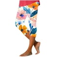 thumbnail image 2 of uublik Plus Size Womens Capris Floral Print Stretchy Cozy Cropped Pants Lightweight Soft Lounge Pajamas Slim Fit Pants Multicolor XXL, 2 of 5
