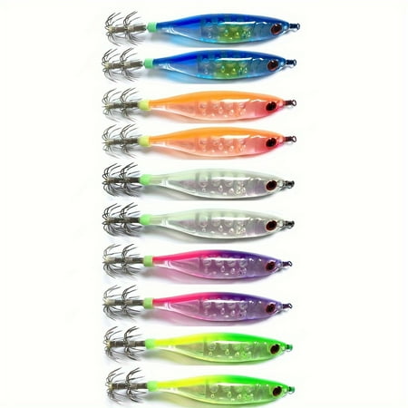 10pcs Squid Jig Lure Bionic Hard Bait With Sharp Hook Fishing Accessories Sea Fishing Luminous Fishing Lures