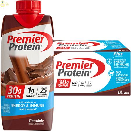2 Packs Premier 30G Protein plus Energy and Immune Support Shakes, 11 Fl Oz, 18-Pack Chocolate