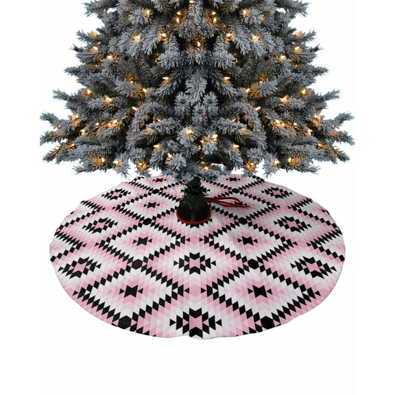 Pink Southwest Aztec Christmas Tree Skirt 48 Inches Large Christmas Skirt Tree, Boho Village Morocco Abstract Art Tree Skirt Christmas Decorations for Fireplace Party Holidays Indoor Outdoor