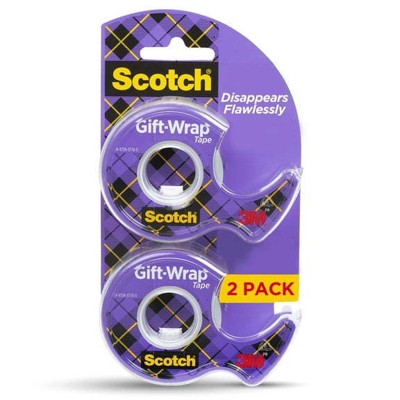 Scotch Gift Wrap Tape, Clear, 3/4 in x 675 in, 2 Dispensers