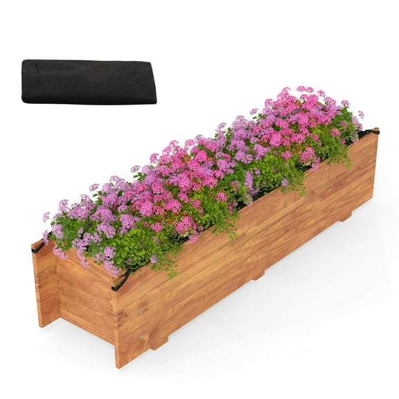 Patiojoy Raised Garden Bed, 44" x 11" x 10" Wood Rectangle Planter Box with Drainage Holes Water-resistant Paint