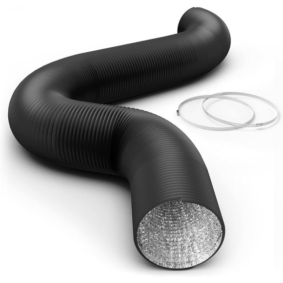 iPower 10 inch 25 feet Flex Air Aluminum Foil Ducting 4 Layer Protection Dryer Hose for HVAc Heating cooling Ventilation and Exhaust 2 clamps Included PVc 10 in 25ft Black