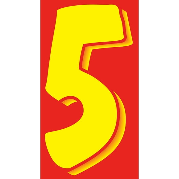 7 1/2" Windshield Numbers And Symbols - Red/Yellow - "5" - 4 1/4ʺW x 7 1/2ʺH - Pack of 12