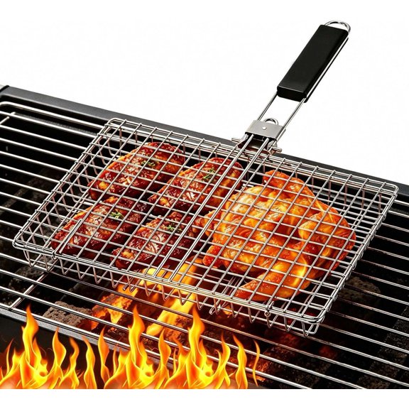 Grill Basket Large Portable Folding BBQ Camping Grilling Rack for Fish, Vegetables, Shrimp, Barbeque Griller Cooking Accessories, Grilling Gifts