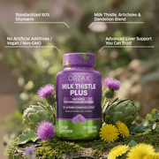 ORZAX Milk Thistle Supplement with 80% Silymarin, Vegan, Supports Liver Health, Antioxidant Defense, 120 Capsules