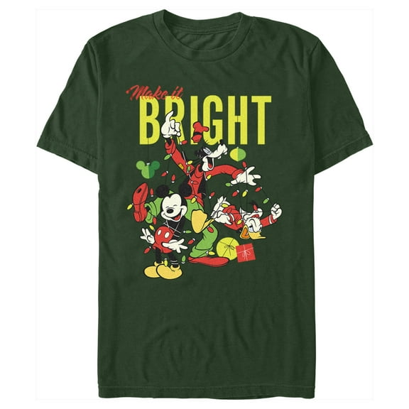 Men's Mickey & Friends Christmas Make It Bright Friends  Graphic Tee Dark Green 2X Large
