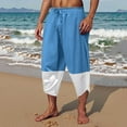 thumbnail image 2 of hotojiny Cotton Linen Pants Men Fashion Color Block Harem Capri Pants Baggy Drawstring Beach Yoga Cropped Trousers with Pockets, 2 of 6