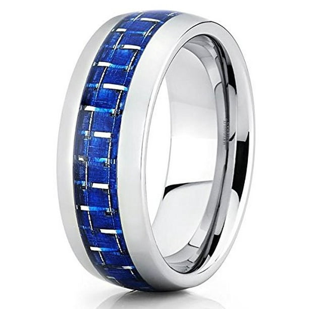 Silly Kings Tungsten Wedding Band Carbon Fiber Ring Blue Tungsten Ring 8mm Tungsten Band Men Women Comfort Fit Walmart Com Walmart Com