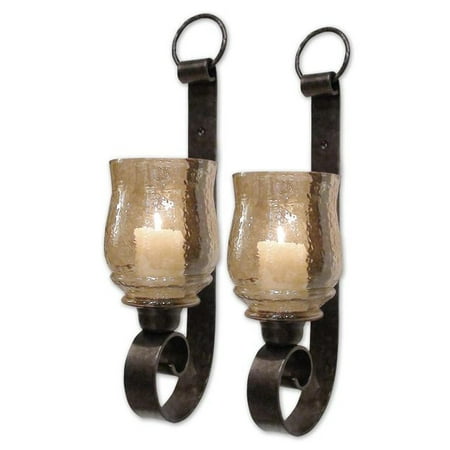 sconces bronze candle sconce holders joselyn uttermost glass holder candles amber antiqued antique iron metal decorative metall decor pack of2