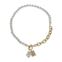 Guodhu Dainty Pearl Pendant Necklaces Vintage Irregular White Pearl Necklace OT Chain Necklace Faux Pearls Statement Jewelry Gift for Women Teens