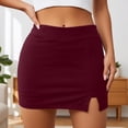 thumbnail image 2 of Womens Skort Stretch Pencil Skirt with Side Slit Zipper High Waist Bodycon Slim Fit Solid Red XL, 2 of 4