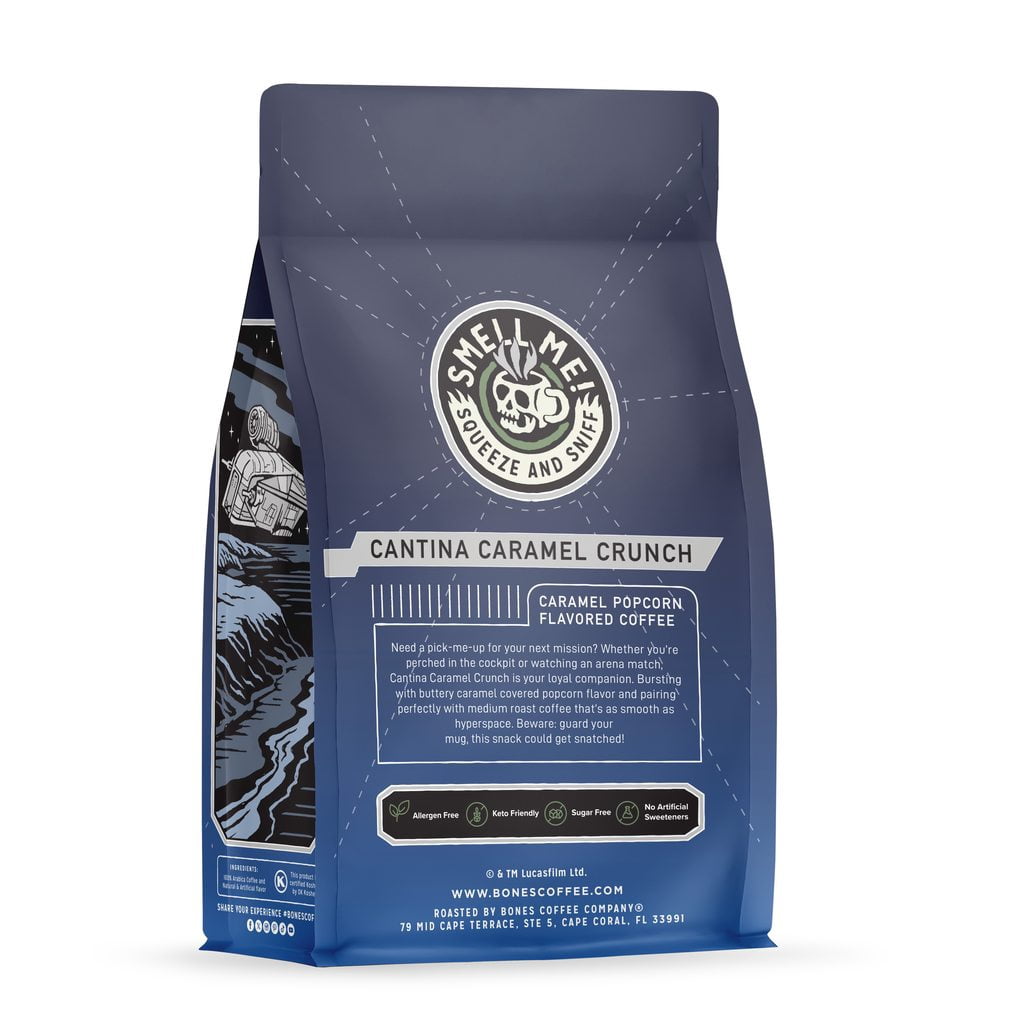 Bones Coffee Cantina Caramel Crunch Flavored Medium Roast Ground Coffee Star Wars Mandalorian & Grogu, 12 oz Bag