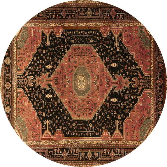 Ahgly Company Indoor Round Medallion Brown Traditional Area Rugs, 4' Round