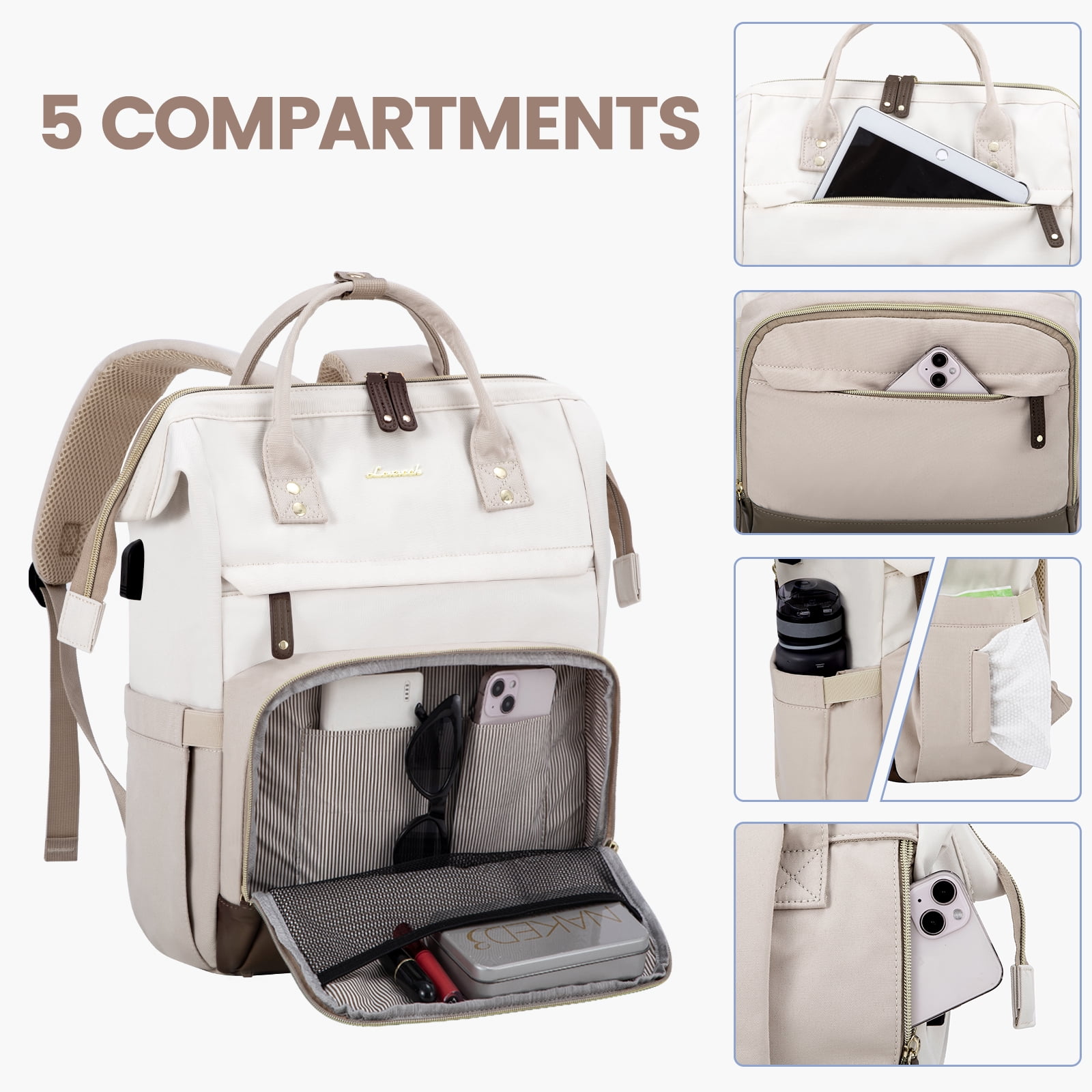 Lovevook Laptop Backpack, 15.6" Women Work Backpack Purses with USB Port, Waterproof Casual Daypack Travel Backpack, Large Fashion Teacher Nurse College Bookbag