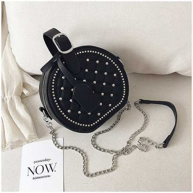 The Round Purse  Circle Shape - Circular Bag with Rivets