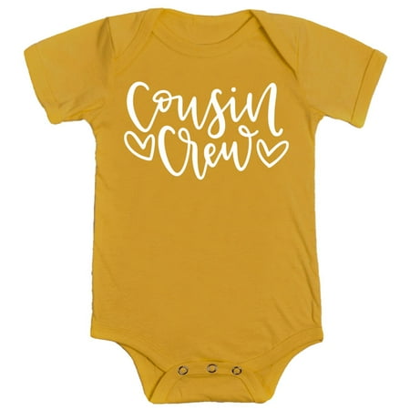 

Cousin Crew Heart T-Shirts and Bodysuits for Baby and Toddler Boy and Girls Fun Family Outfits White on Mustard Bodysuit 12 Months
