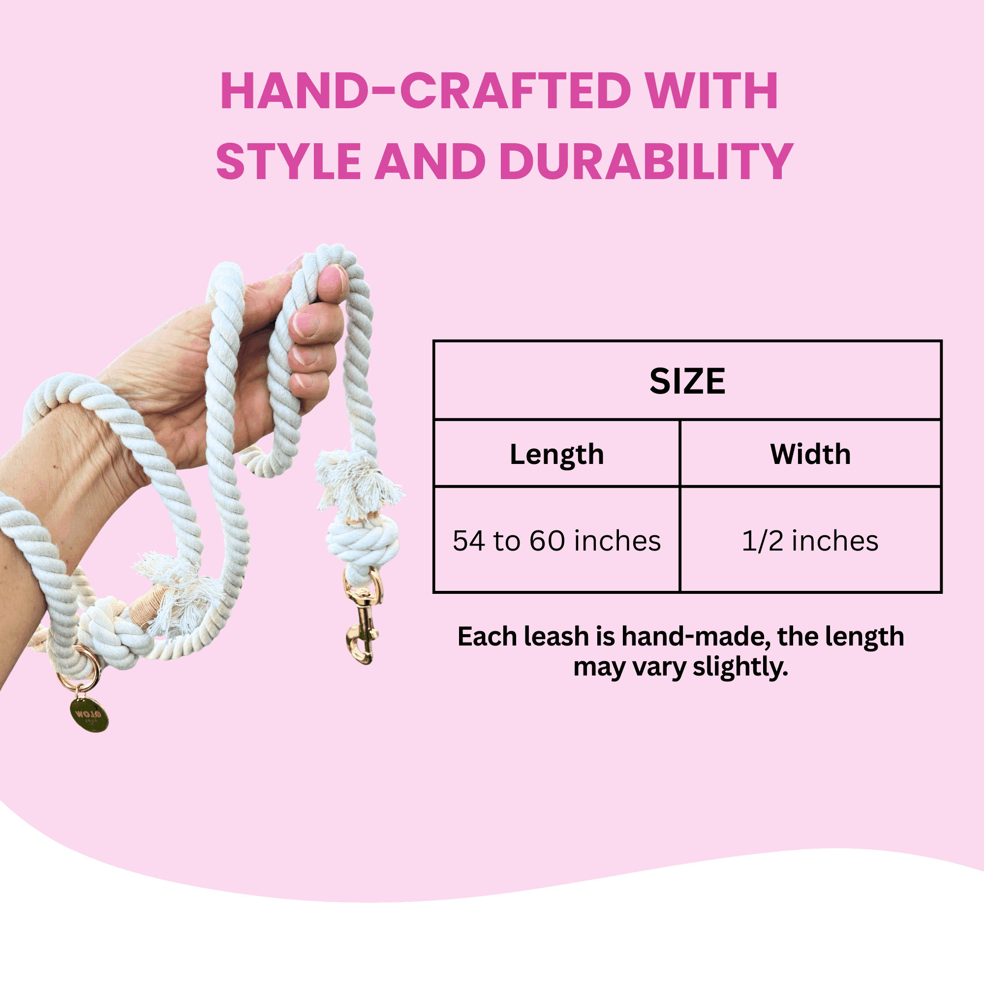 Glow Pups Boho Chic Style Rope Leashes 1 in Cotton Boho Chic Dog Standard Leash, White