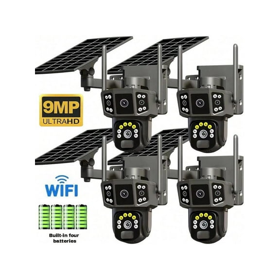 4K/8MP Solar Powered Security Camera with 32GB SD Card, 2.4GHz Wi-Fi, 360° Panoramic Outdoor View, PIR Motion Detection, Color Night Vision, Two-Way Audio for Home