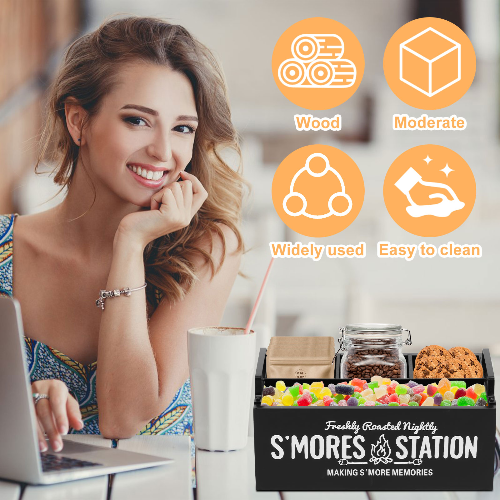 S'Mores Station, Farmhouse S'mores Bar Holder, Smores Caddy, Smores Accessories Organizer, Smores Supplies Container, Smores Maker Box for Smores Kit