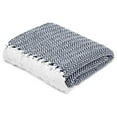 thumbnail image 2 of Americanflat 50x60 Throw Blanket, 100% Cotton with Fringe, Navy White Herringbone, all seasons blanket, 2 of 6