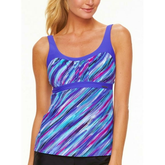ZeroXposur Purple Tanzanite Stripe Empire Tankini Top Swimwear Women's 6