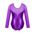 thumbnail image 2 of ZDHoor Kids Girls Long Sleeve Metallic Ballerina Leotard Sparkly Rhinestone Tulle Ballet Gymnastics Leotard Purple 10, 2 of 7