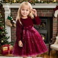 thumbnail image 2 of Kuleyang Little Girls Dresses Tutu Long Sleeve Velvet Tulle Spring Princess Star Sequin Ruffle Holiday Party Birthday Dresses Red 6T(120), 2 of 8