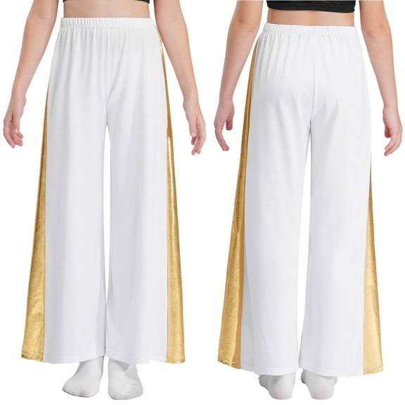 Hansber Kids Girls Wide-Leg Liturgical Palazzo Pants Celebration of Spirit Praise Dance Pants Baggy Trousers White 8